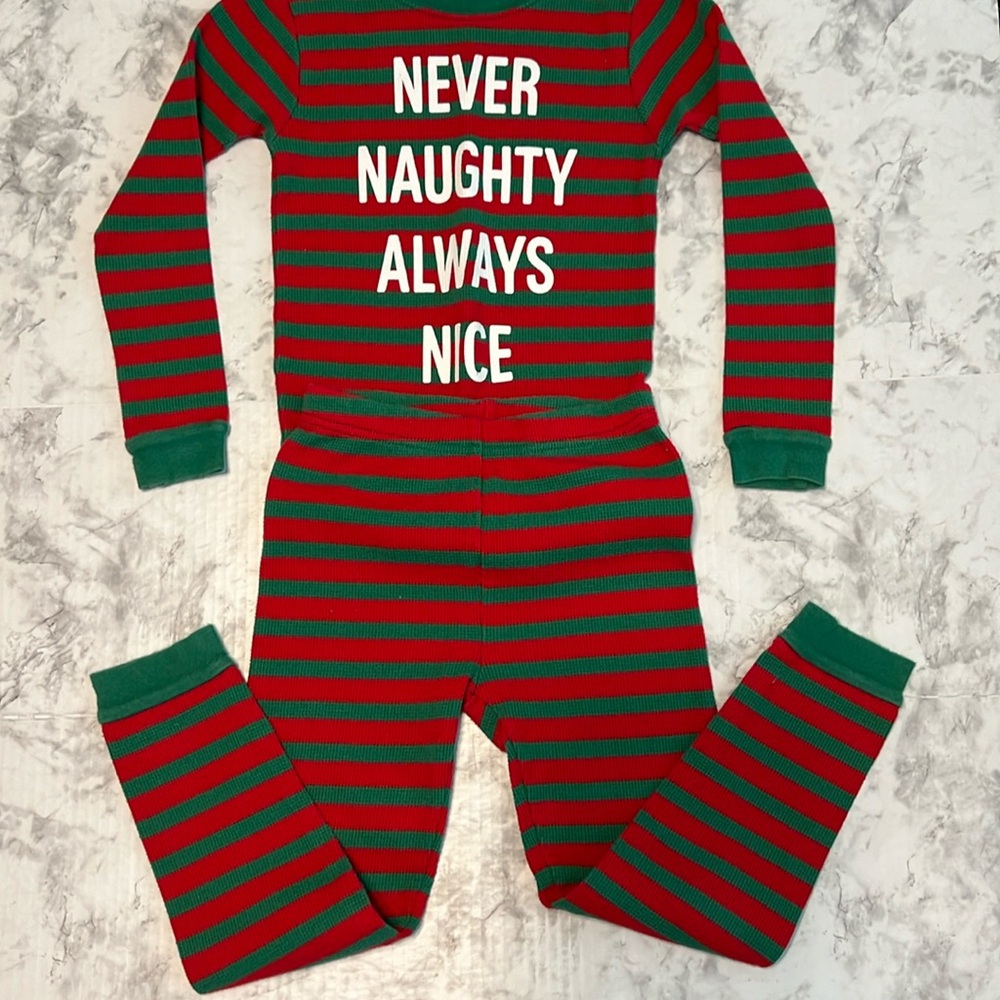 Carter’s Kids Christmas Pajamas Size 5T Green/Red Striped 2 Piece‎ Waffle…